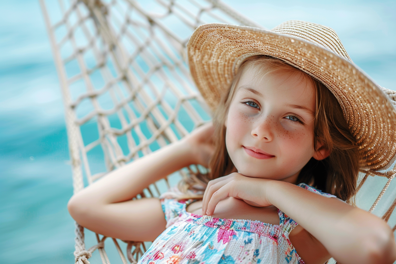 Image gratuite Fille allongée sur un hamac près de la mer 1