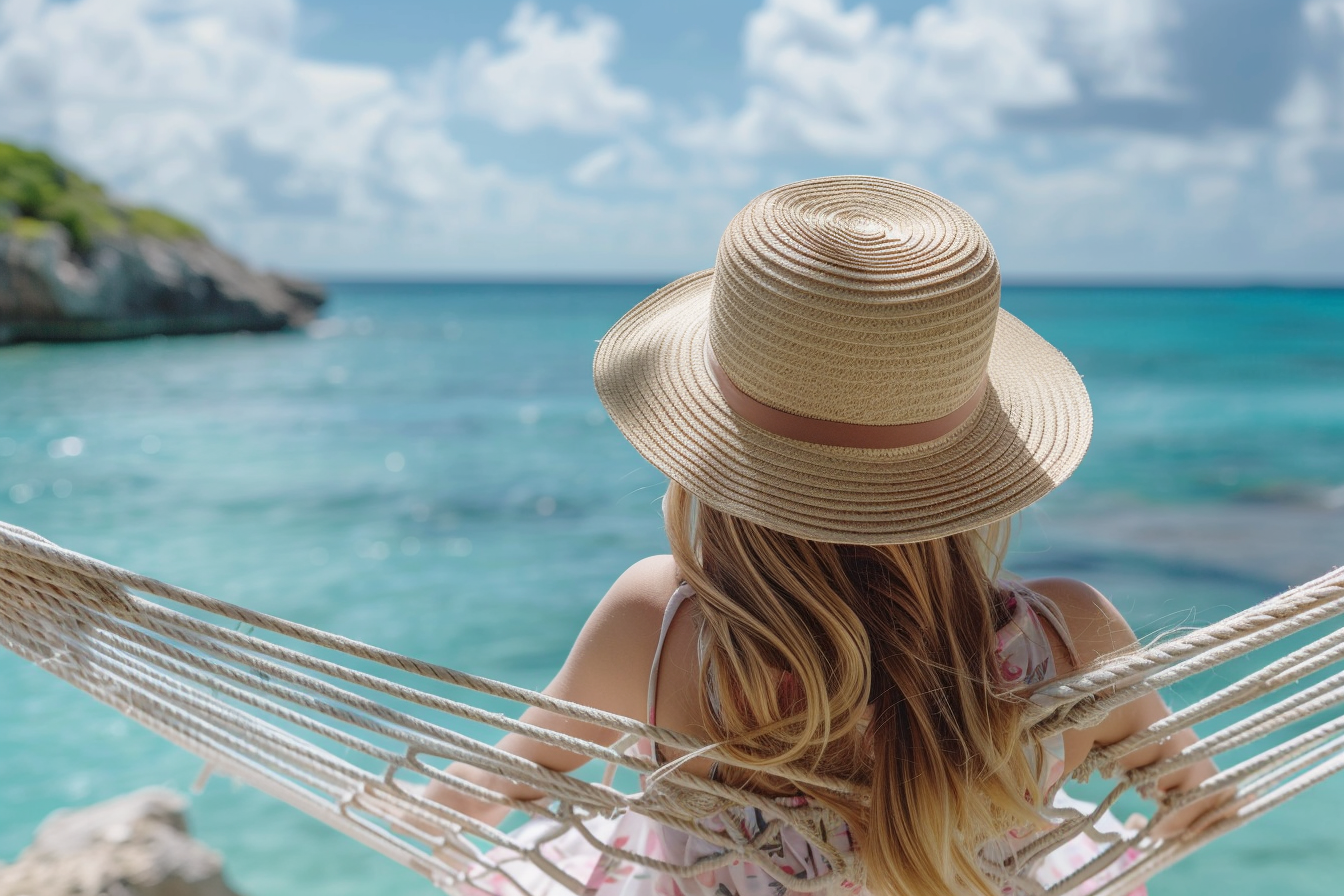 Image gratuite Fille allongée sur un hamac près de la mer 2