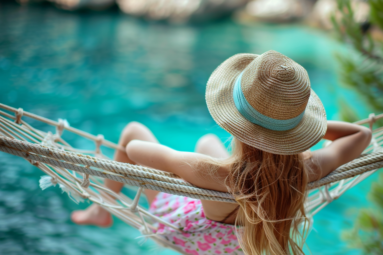 Image gratuite Fille allongée sur un hamac près de la mer 3