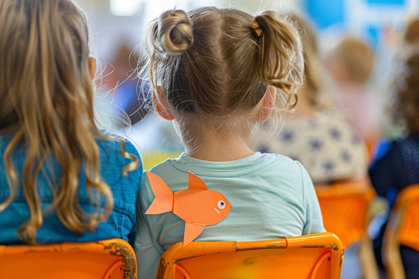 Image gratuite Fille dos, poisson papier, assise classe 1