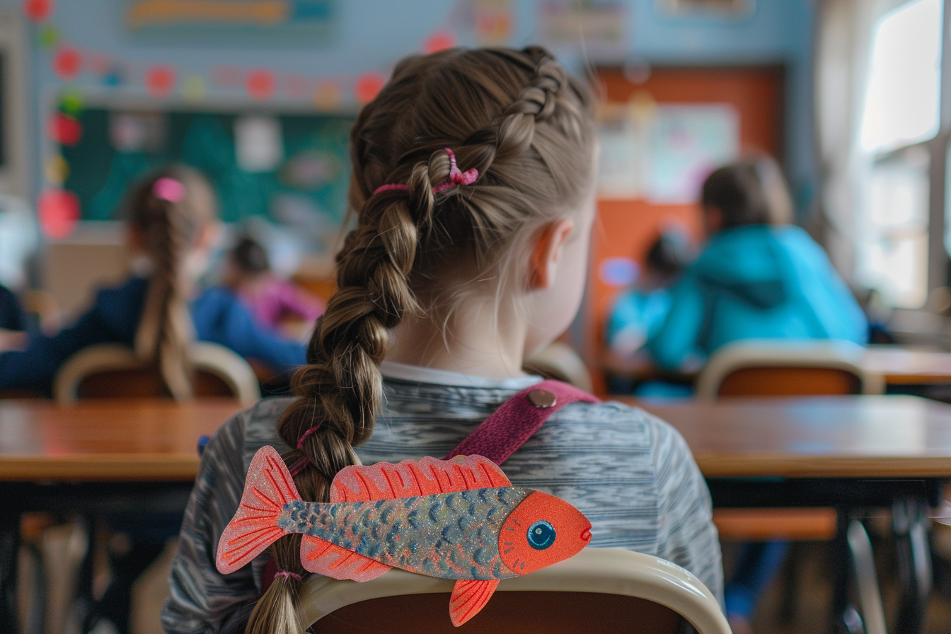 Image gratuite Fille dos, poisson papier, assise classe 2
