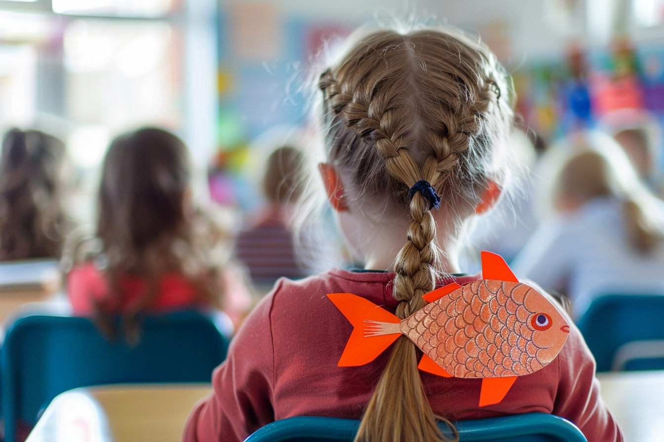 Image gratuite Fille dos, poisson papier, assise classe 3