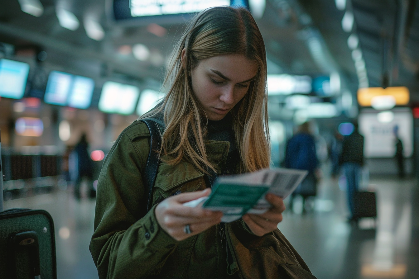 Image gratuite Fille effarée fouillant sac pour billet d’embarquement égaré 5