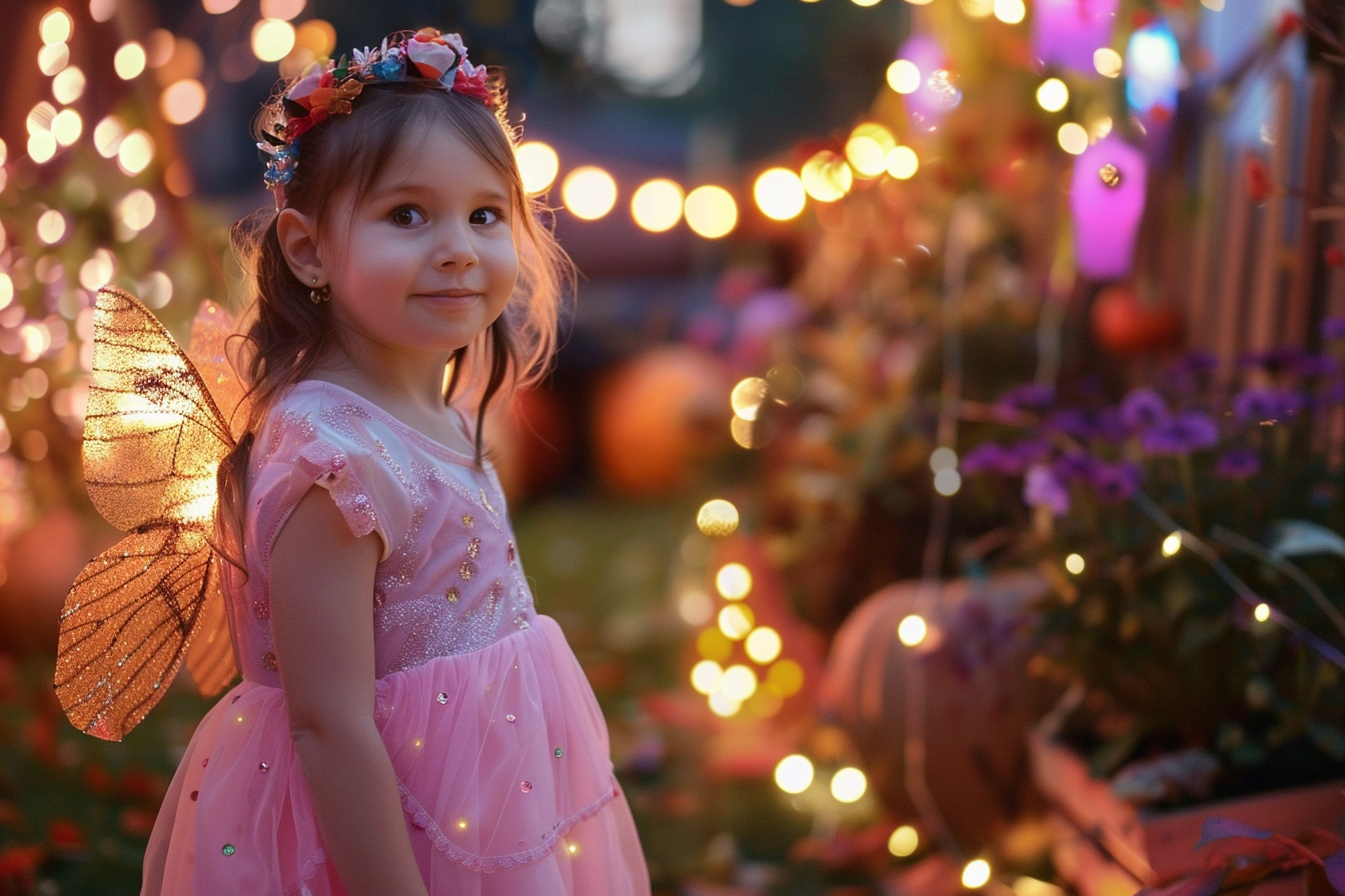 Image gratuite Fille fée, jardin, lumières, décorations Halloween 1