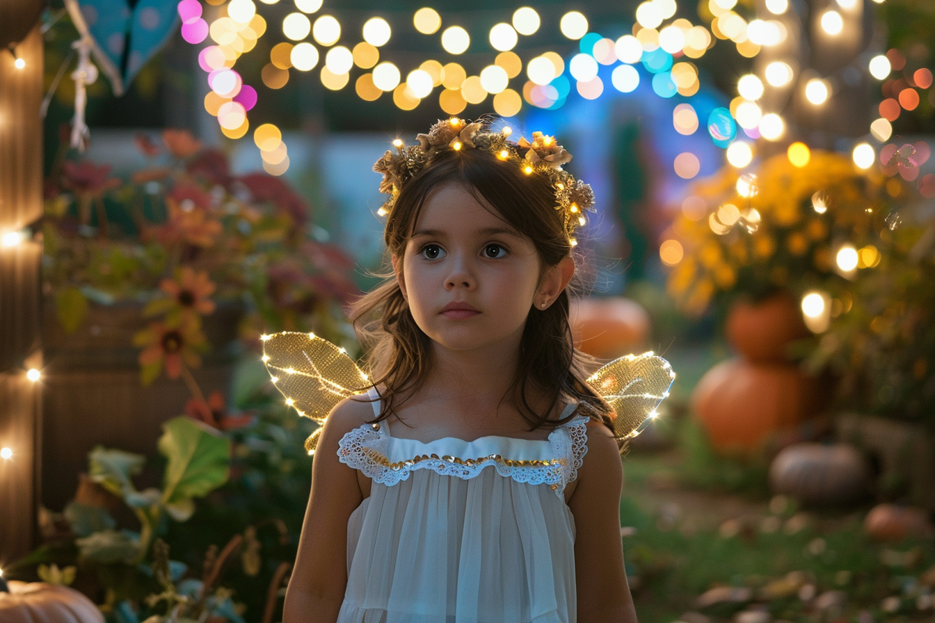 Image gratuite Fille fée, jardin, lumières, décorations Halloween 2