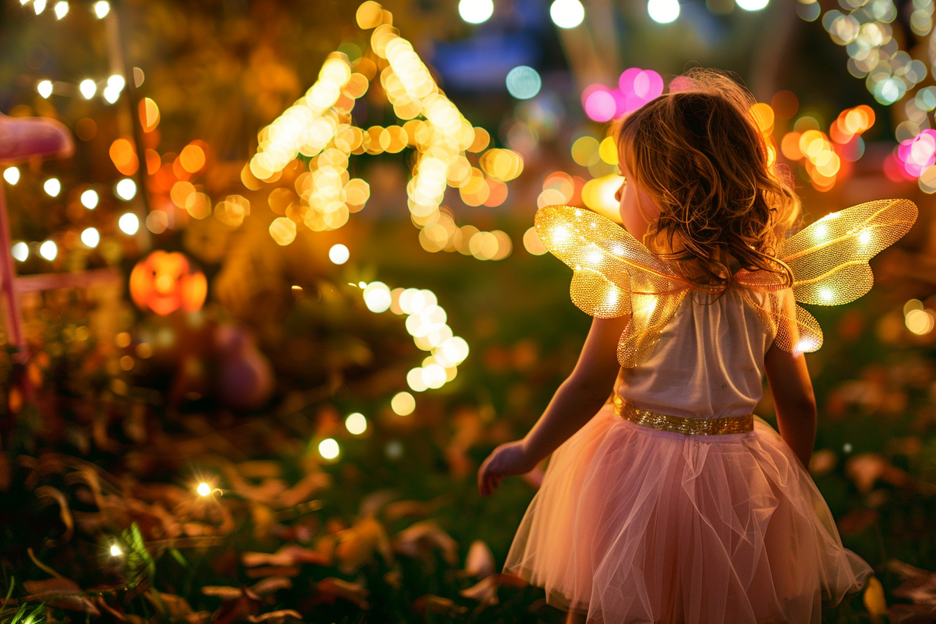 Image gratuite Fille fée, jardin, lumières, décorations Halloween 5