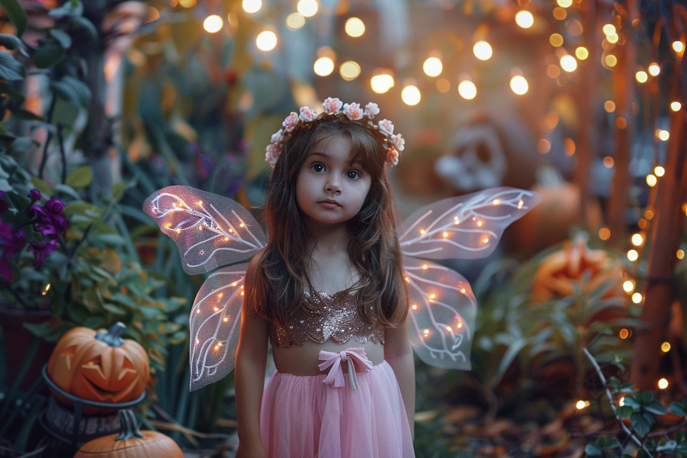 Image gratuite Fille fée, jardin, lumières, décorations Halloween 6