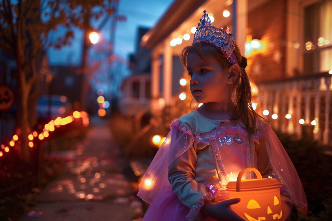 Image gratuite Fille princesse, bonbons, maisons décorées, rue éclairée 3
