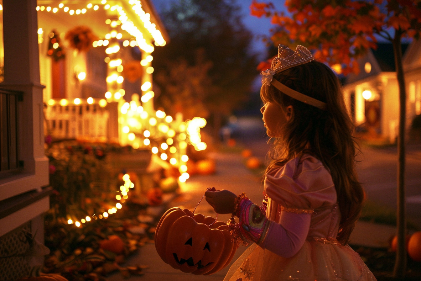 Image gratuite Fille princesse, bonbons, maisons décorées, rue éclairée 4