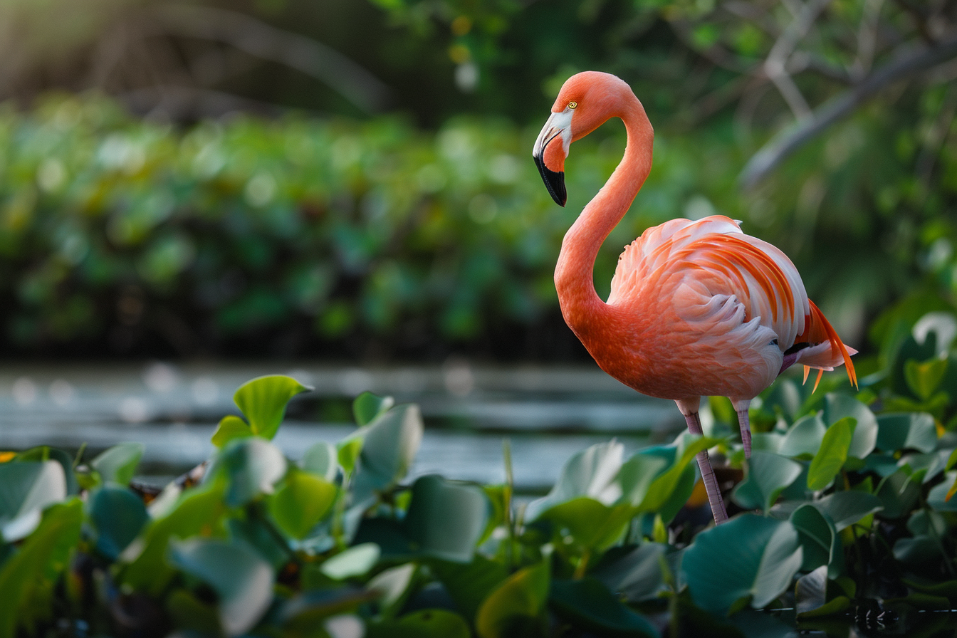 Image gratuite Flamant rose se tenant sur une patte 3