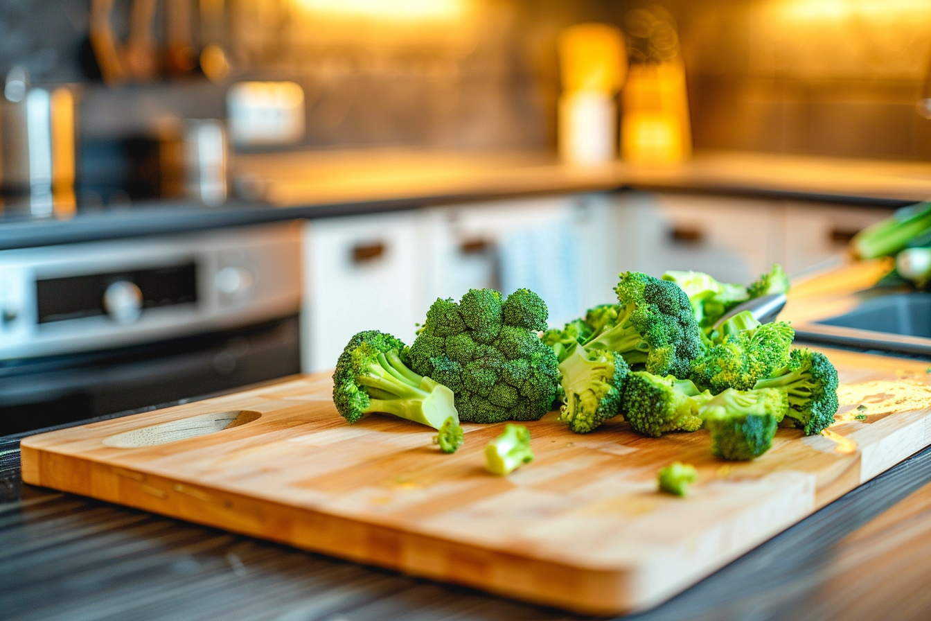 Image gratuite Fleurons de brocoli sur planche en bois 2