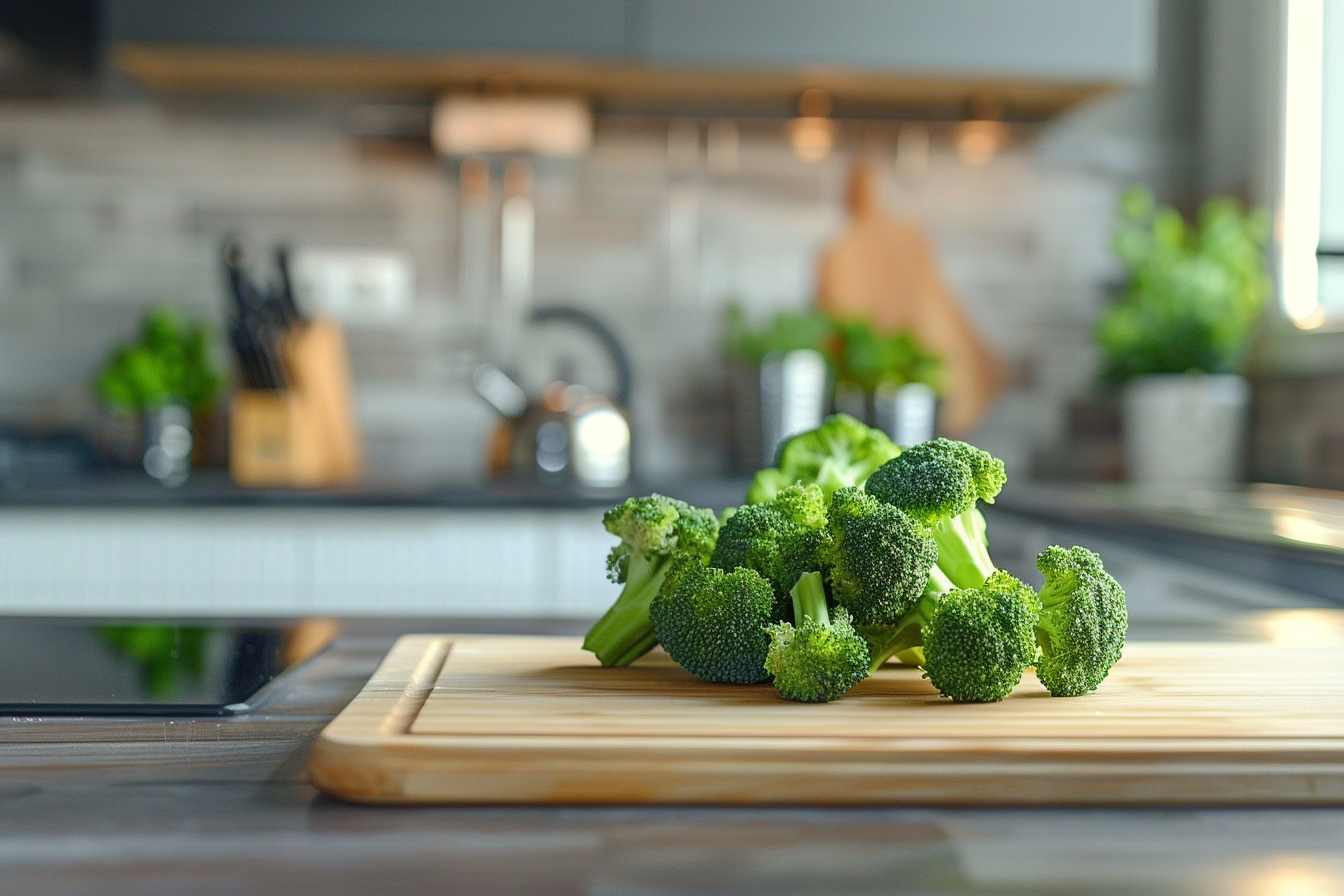 Image gratuite Fleurons de brocoli sur planche en bois 4