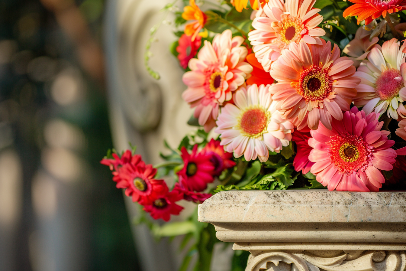 Image gratuite Fleurs élégamment présentées sur une pierre tombale en marbre 1