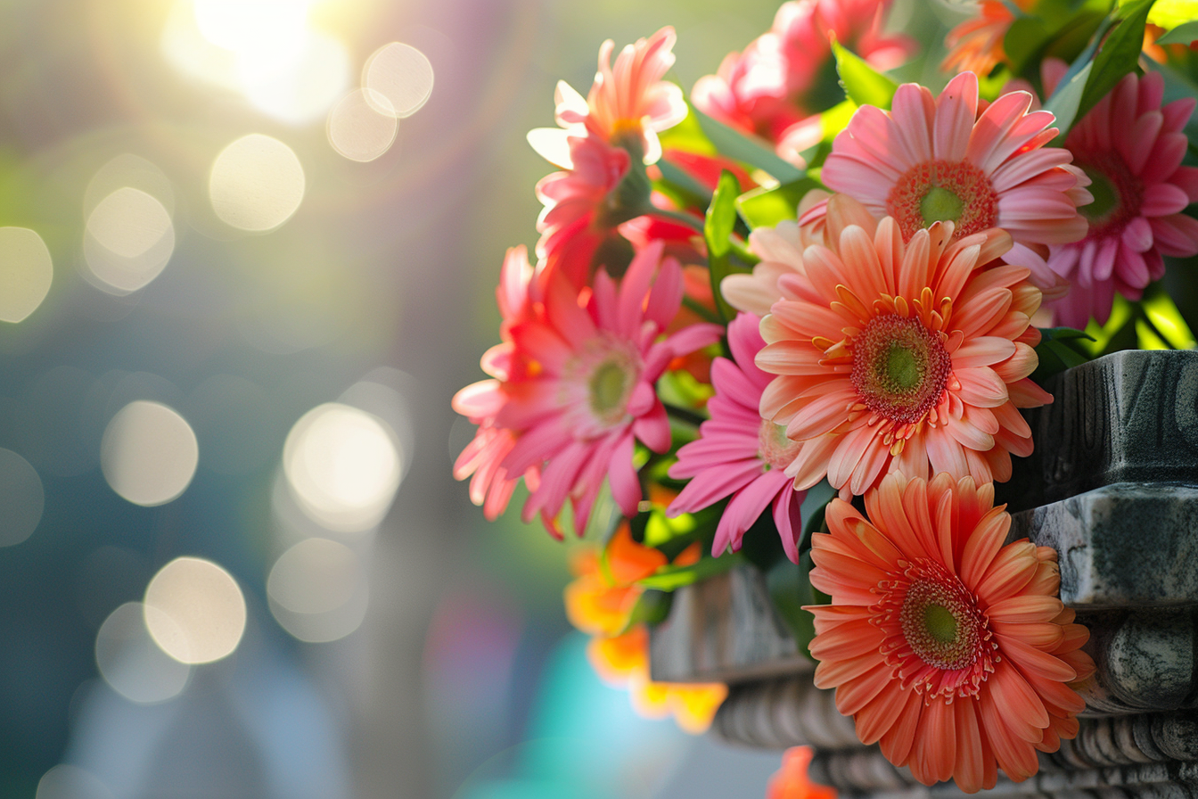 Image gratuite Fleurs élégamment présentées sur une pierre tombale en marbre 5