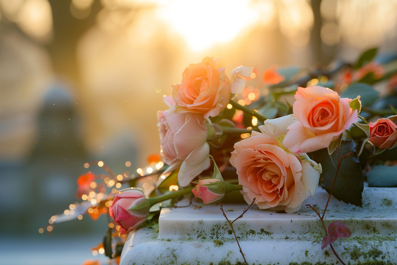 Image gratuite Fleurs fraîches sur une tombe en marbre 1