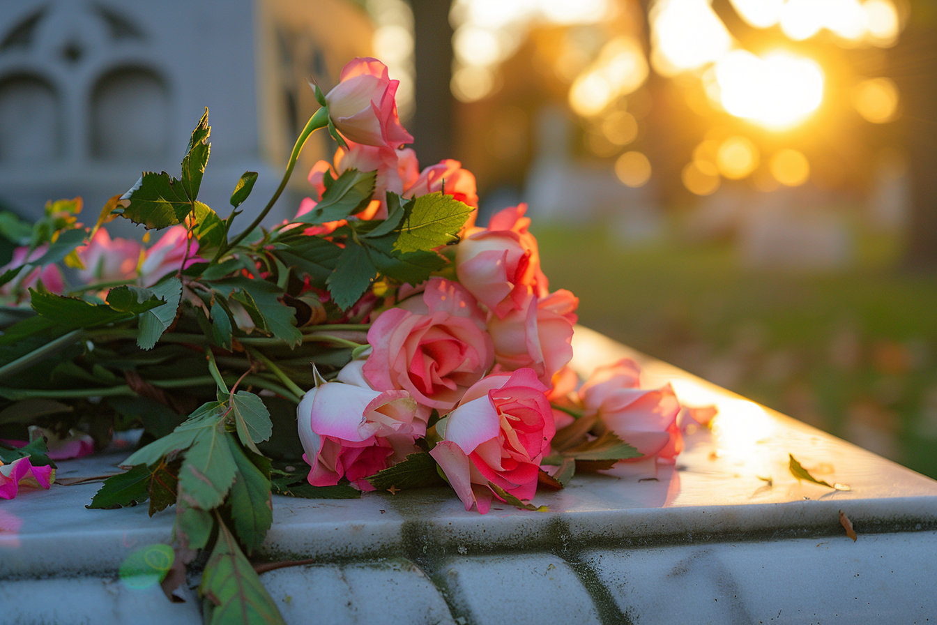 Image gratuite Fleurs fraîches sur une tombe en marbre 2