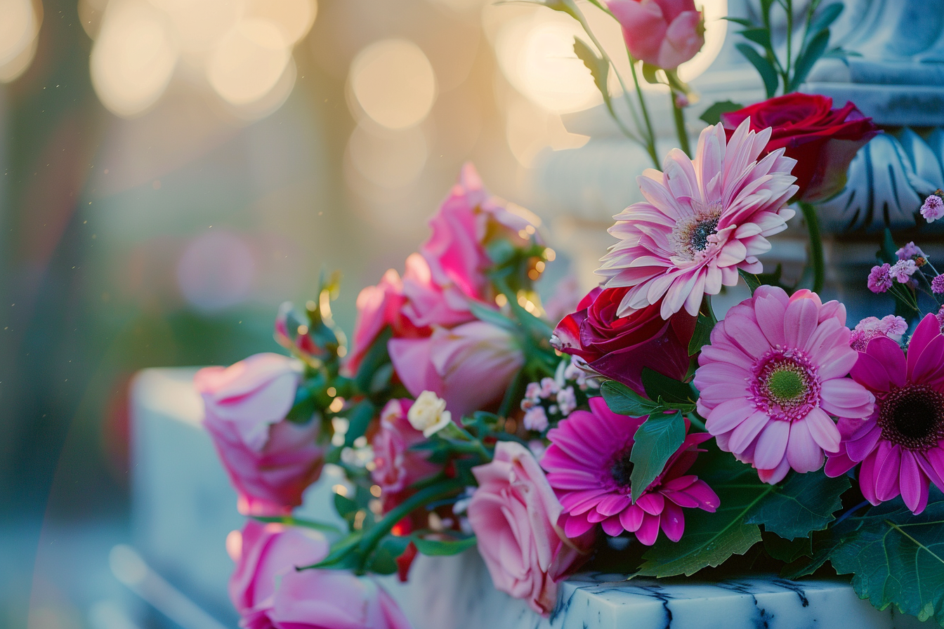 Image gratuite Fleurs fraîches sur une tombe en marbre 3
