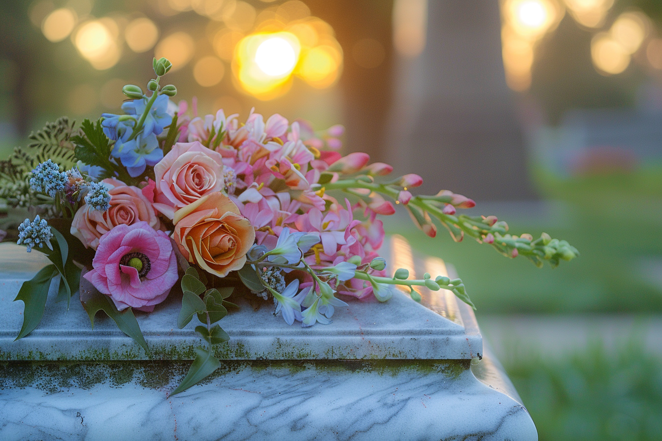 Image gratuite Fleurs fraîches sur une tombe en marbre 4