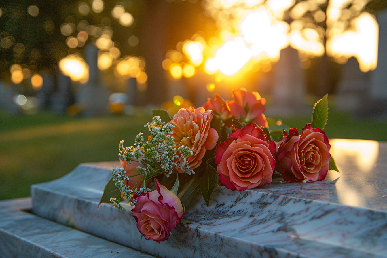 Image gratuite Fleurs fraîches sur une tombe en marbre 5