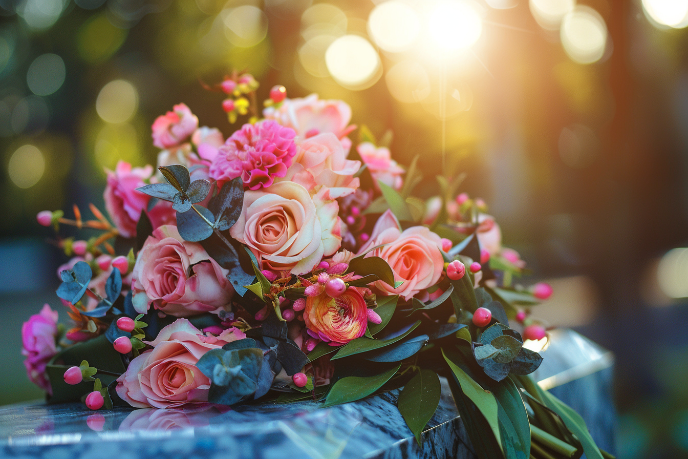 Image gratuite Fleurs sur une pierre tombale en marbre 3