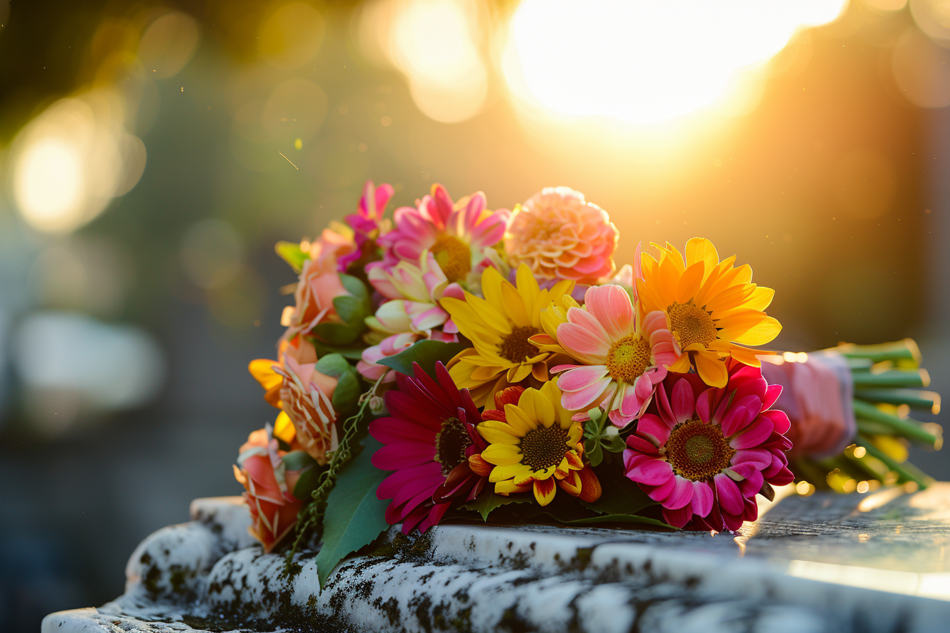 Image gratuite Fleurs sur une pierre tombale en marbre 4