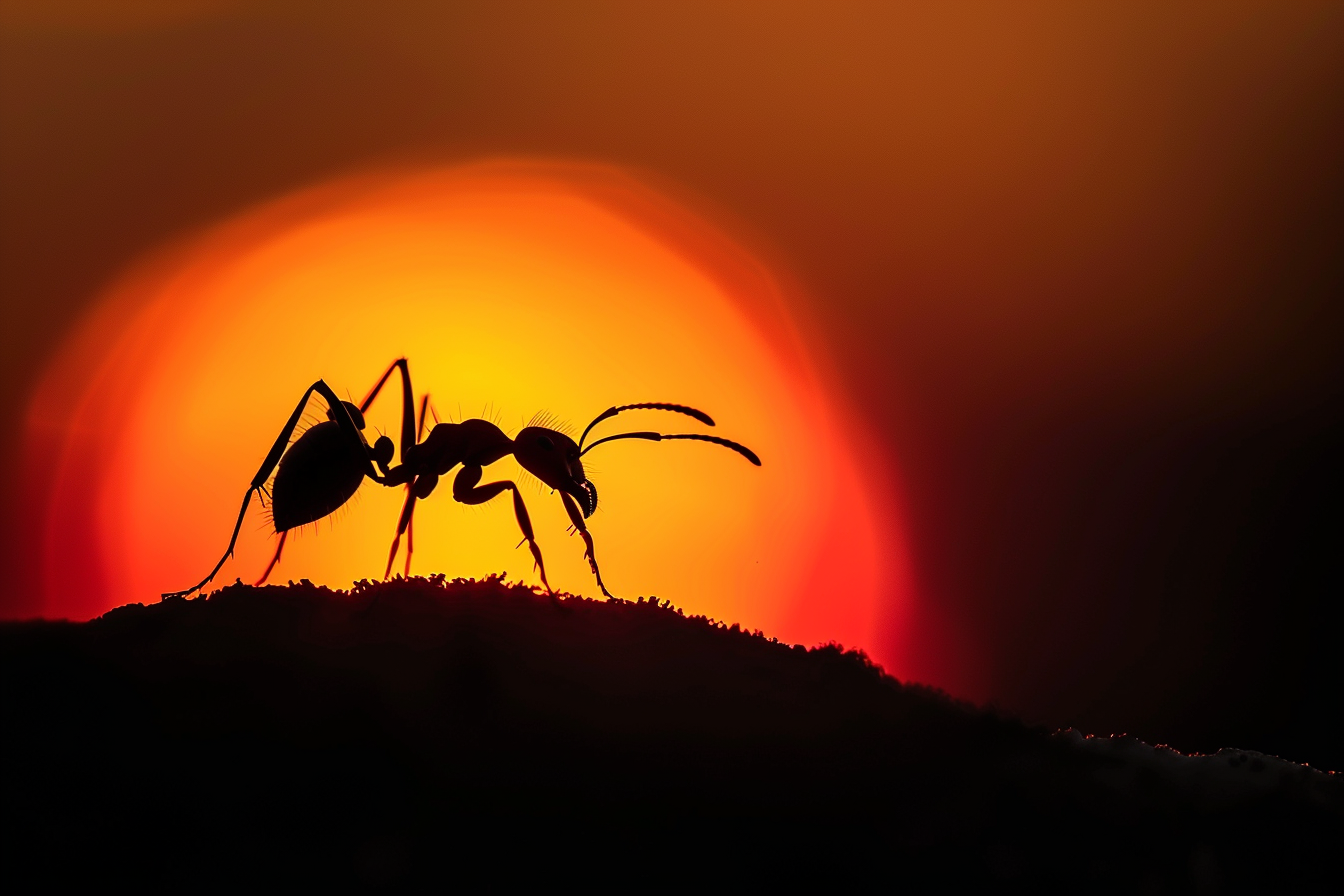 Image gratuite Fourmi contre un coucher de soleil 1