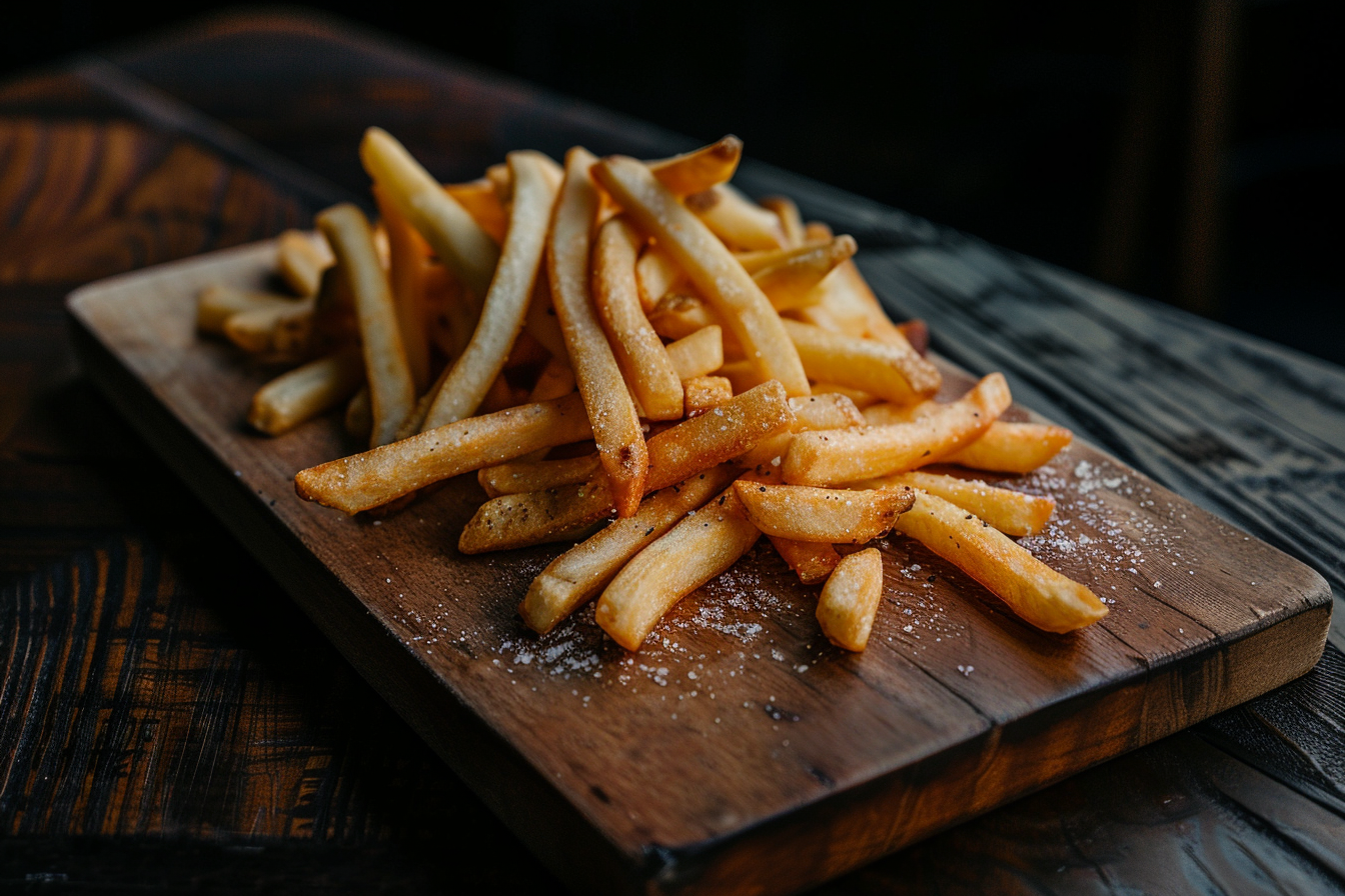 Image gratuite Frites sur une planche en bois 1