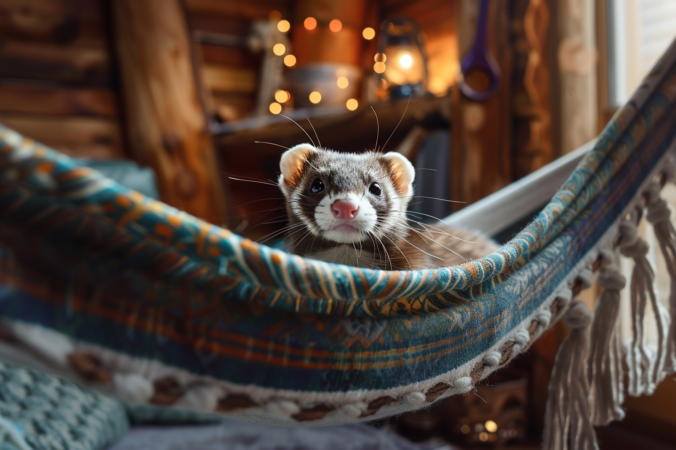 Image gratuite Furet dans hamac dans salon rustique 1