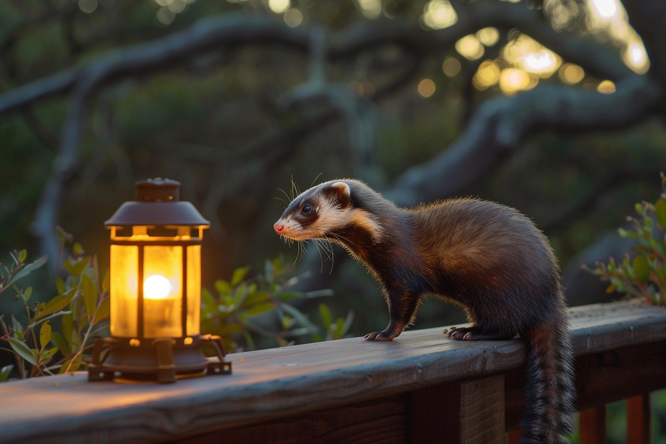 Image gratuite Furet élégant sur rambarde en bois 1