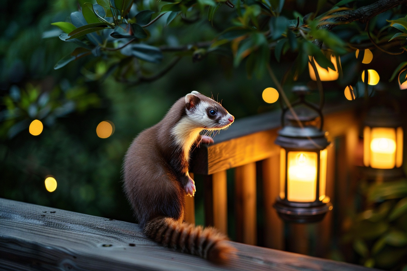 Image gratuite Furet élégant sur rambarde en bois 2