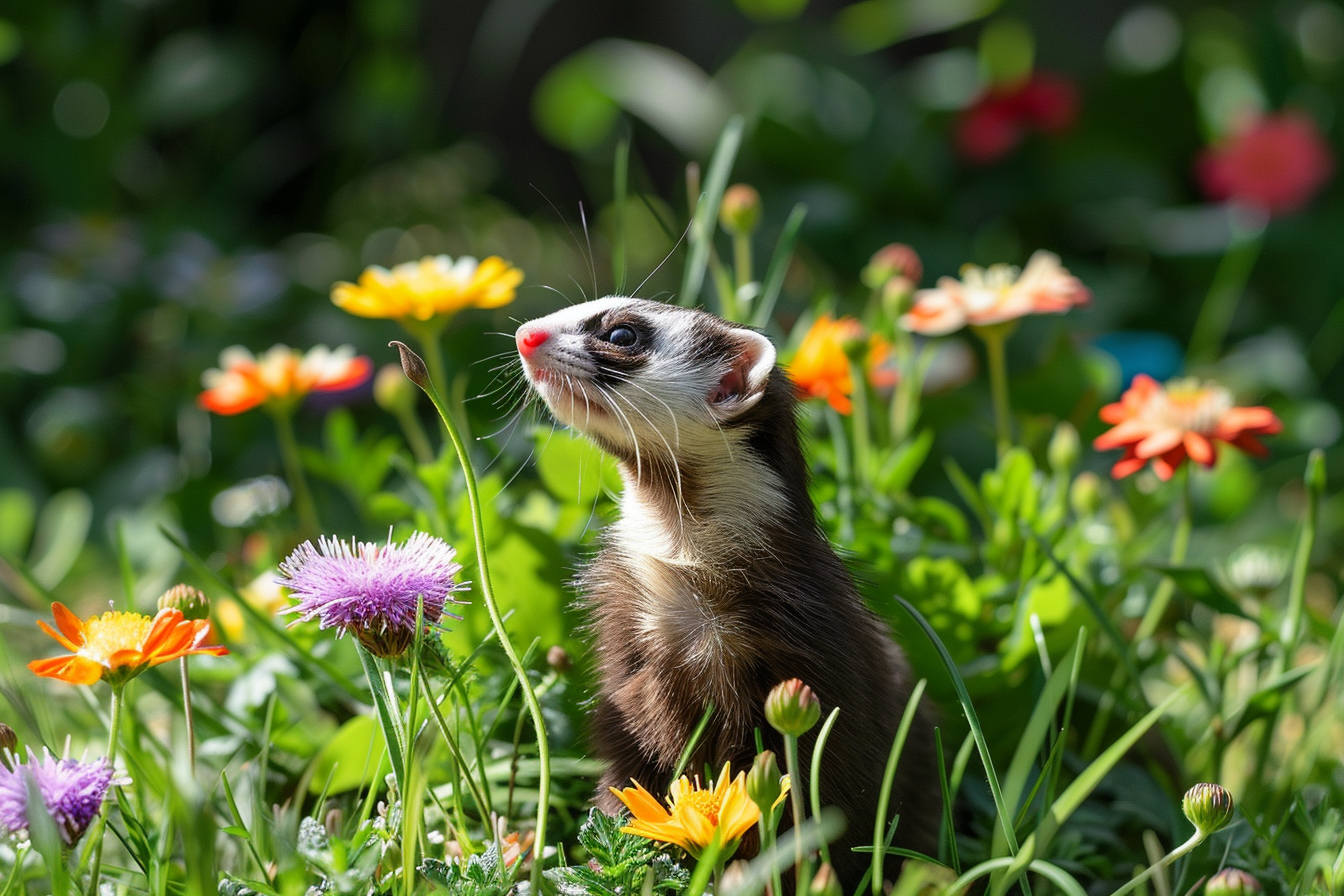 Image gratuite Furet explorant jardin luxuriant 1