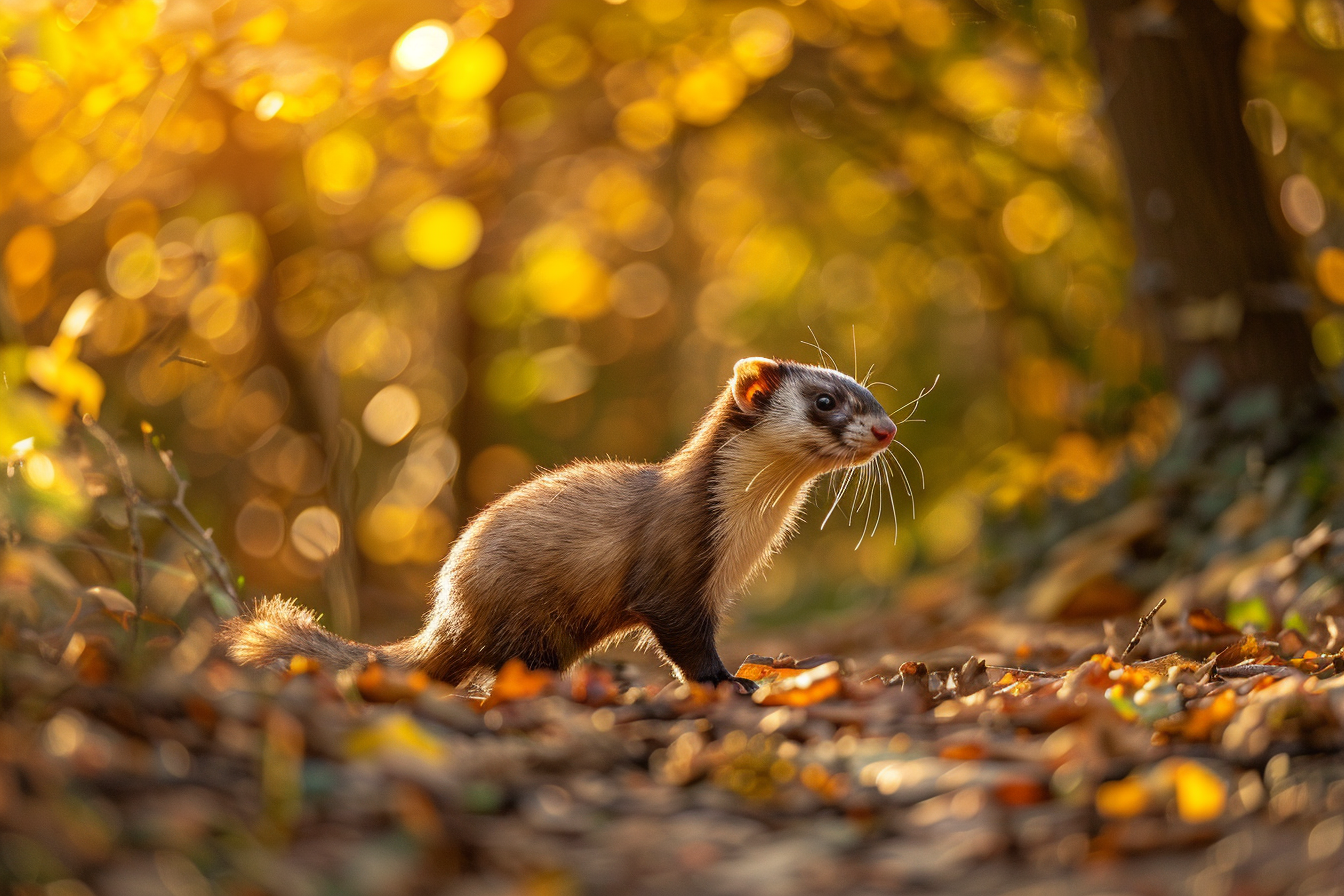 Image gratuite Furet se promenant dans forêt ensoleillée 1