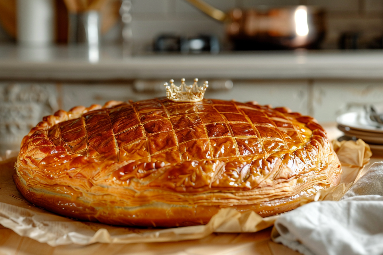 Image gratuite Galette des Rois sur comptoir cuisine dans décor contemporain 3