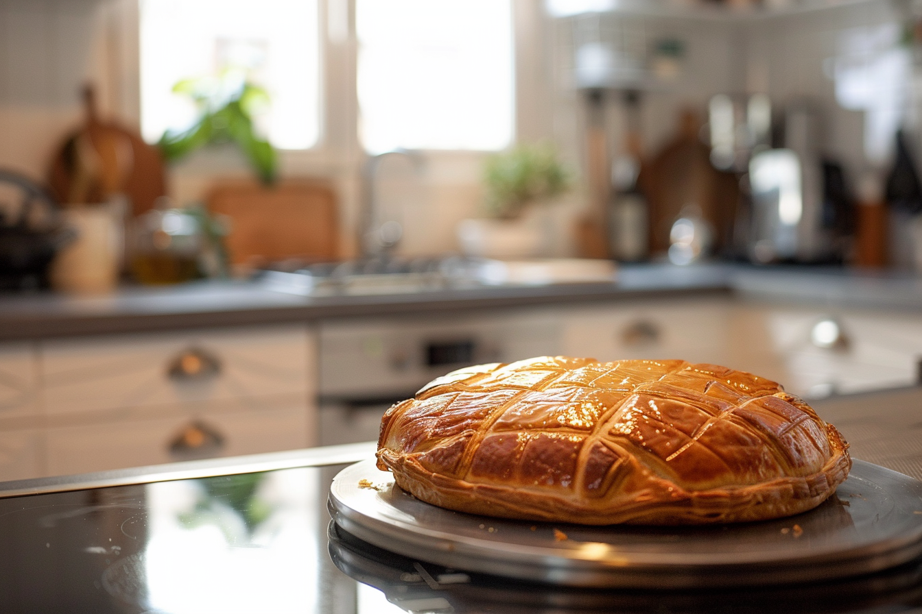 Image gratuite Galette des Rois sur îlot cuisine dans cuisine contemporaine 1