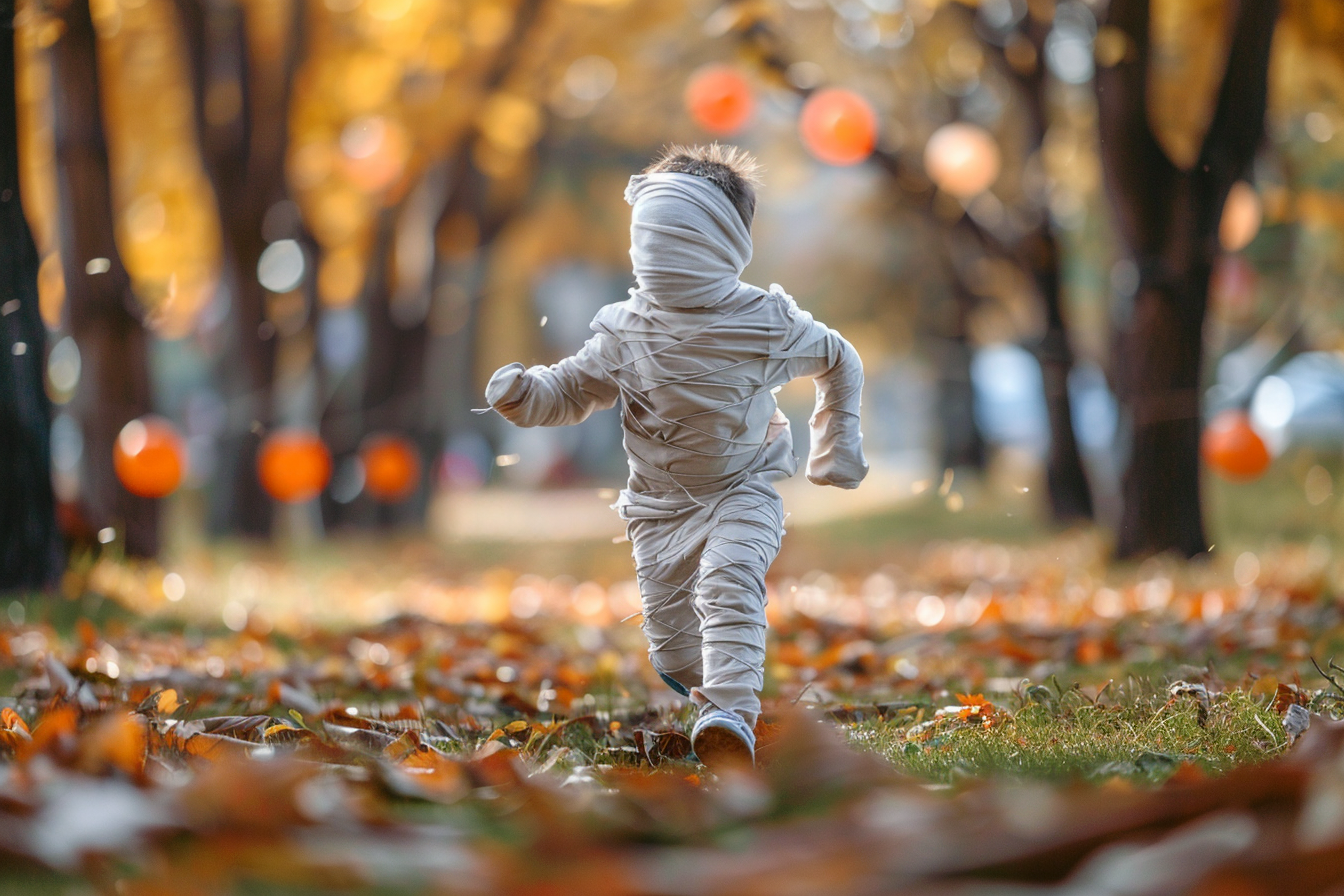 Image gratuite Garçon momie, courant, parc, feuilles, décorations 4