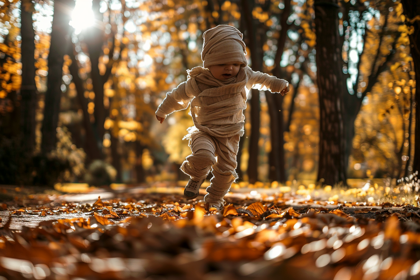 Image gratuite Garçon momie, courant, parc, feuilles, décorations 5