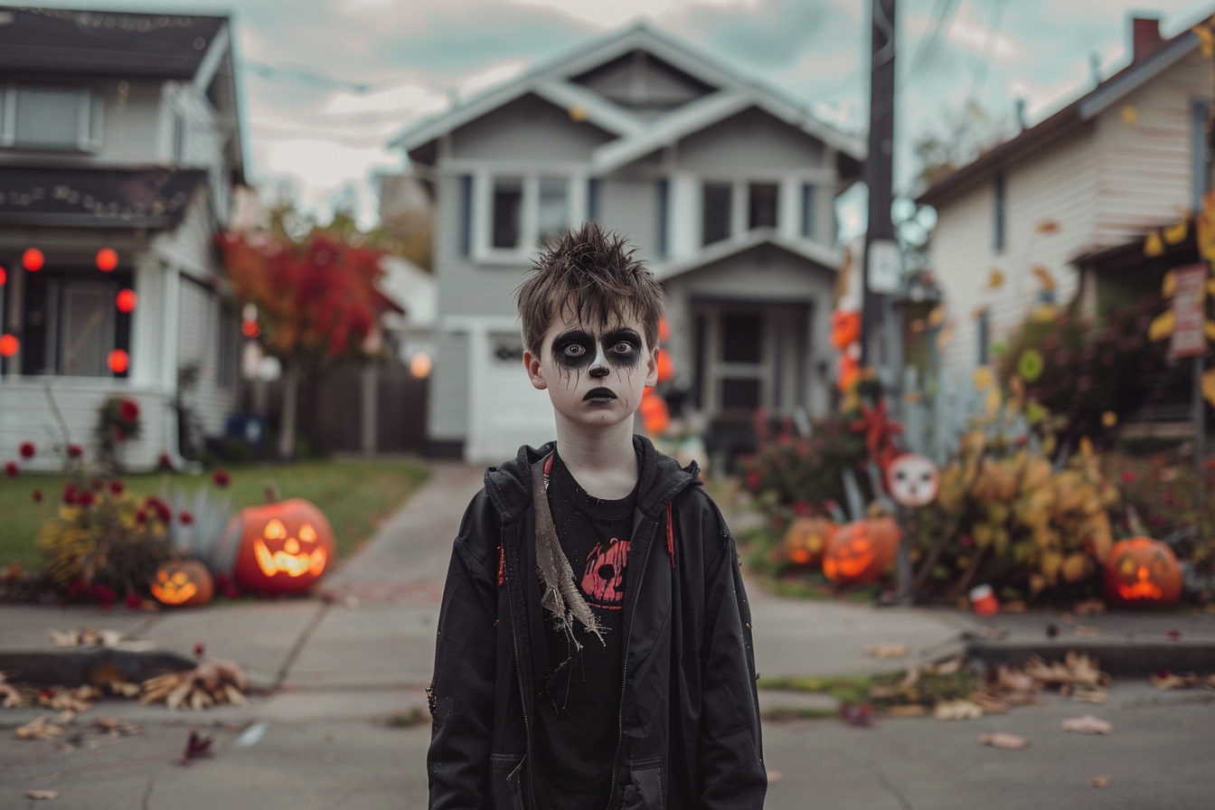 Image gratuite Garçon zombie, maison banlieue, décorations 1