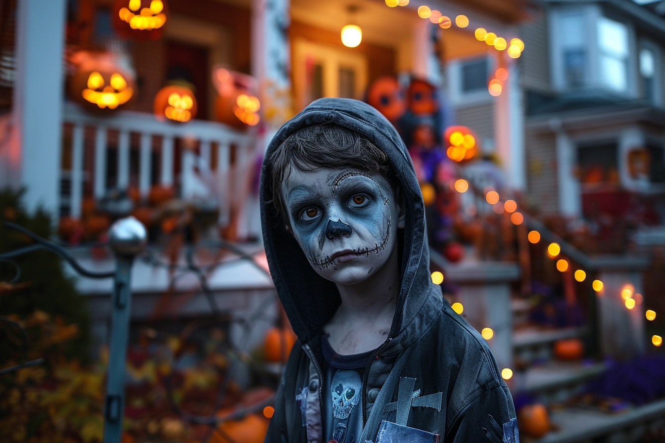 Image gratuite Garçon zombie, maison banlieue, décorations 2