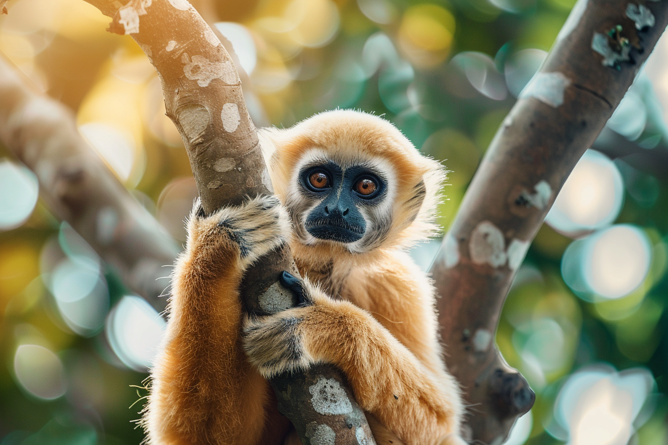 Image gratuite Gibbon curieux explorant son habitat 1