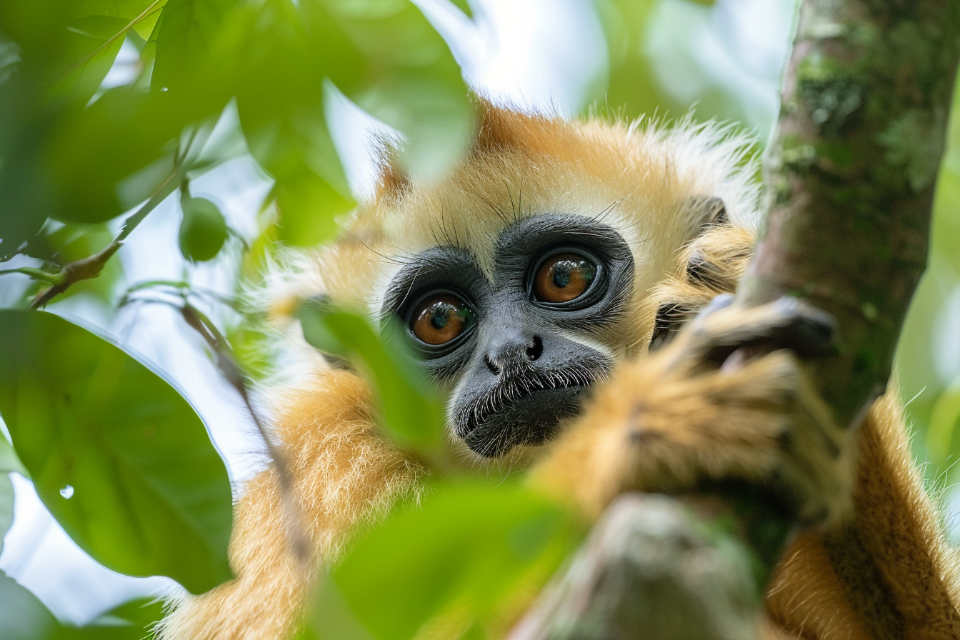 Image gratuite Gibbon curieux explorant son habitat 2