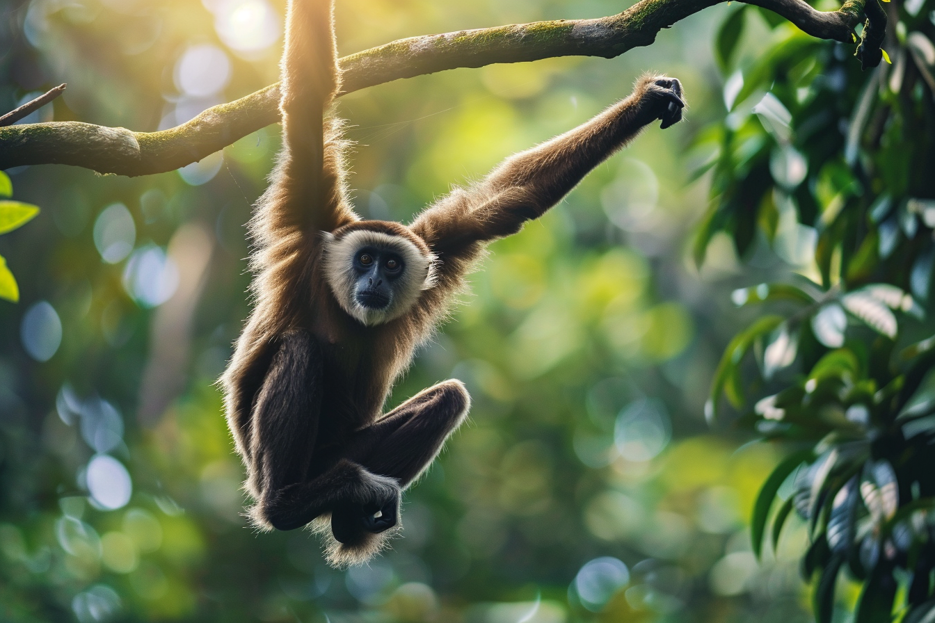 Image gratuite Gibbon se balançant dans la canopée 1