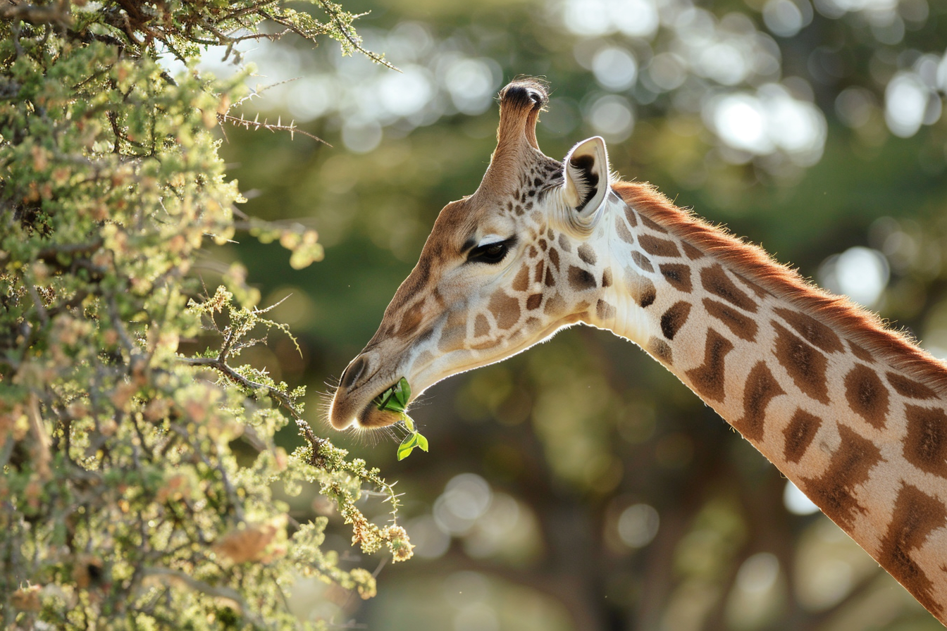 Image gratuite Girafe broutant sous acacia 1