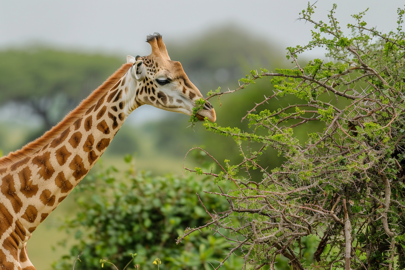 Image gratuite Girafe broutant sous acacia 2