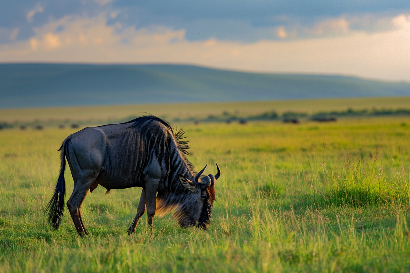 Image gratuite Gnou se reposant dans prairies africaines 1