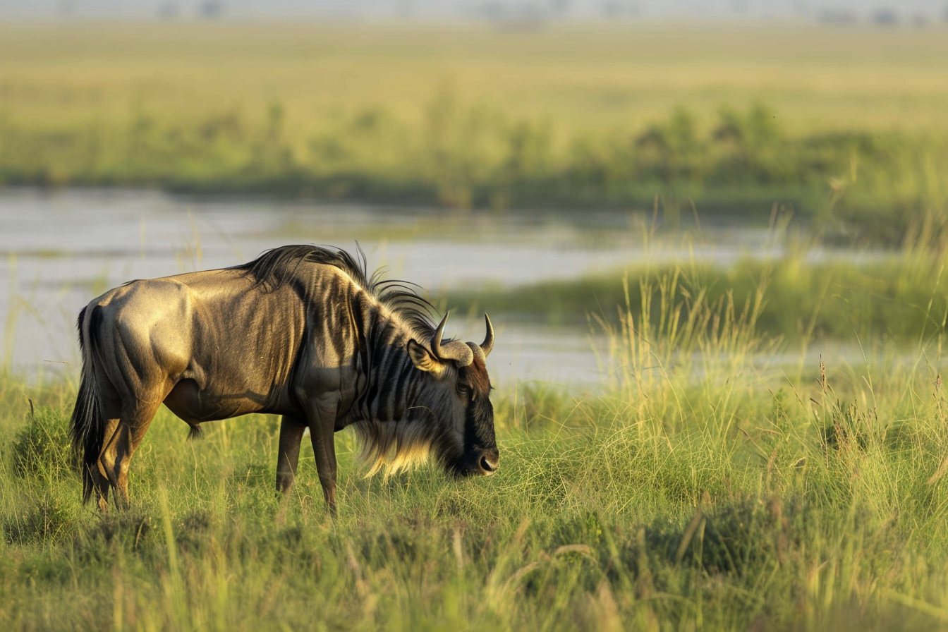 Image gratuite Gnou se reposant dans prairies africaines 2