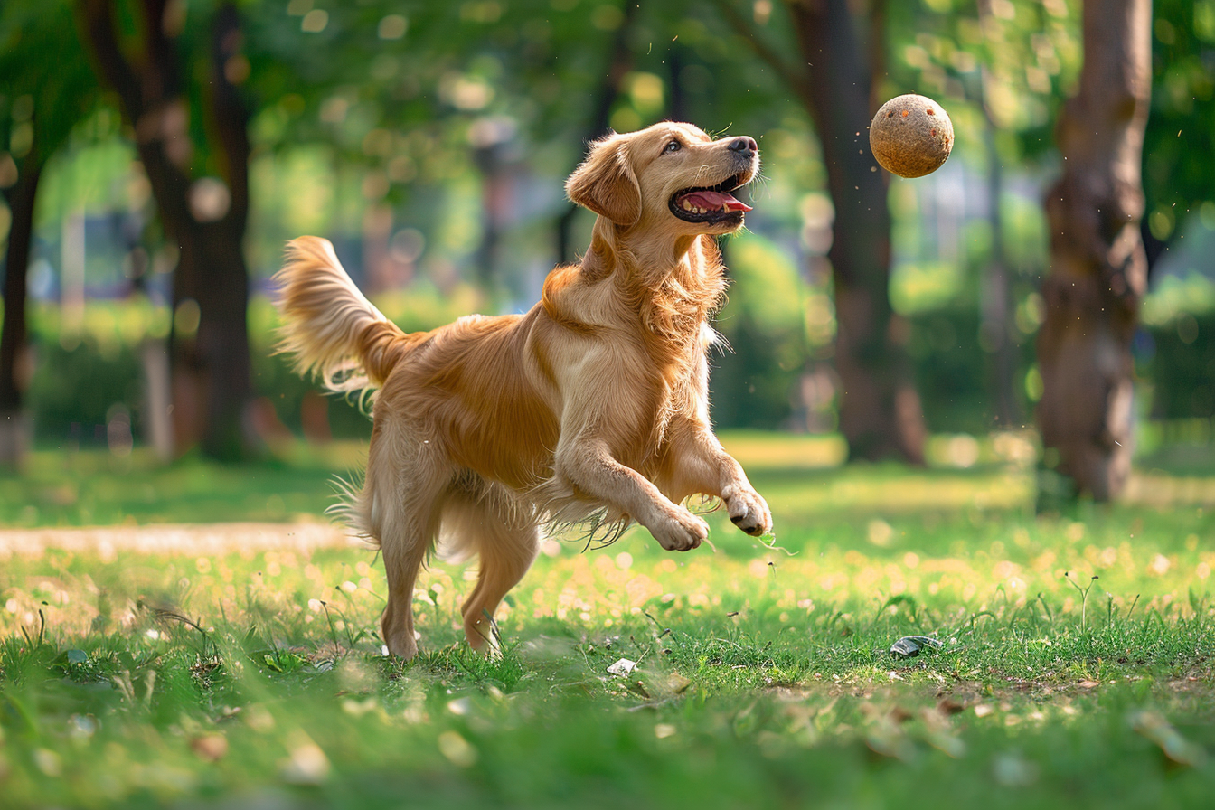 Image gratuite Golden retriever jouant à la balle 1
