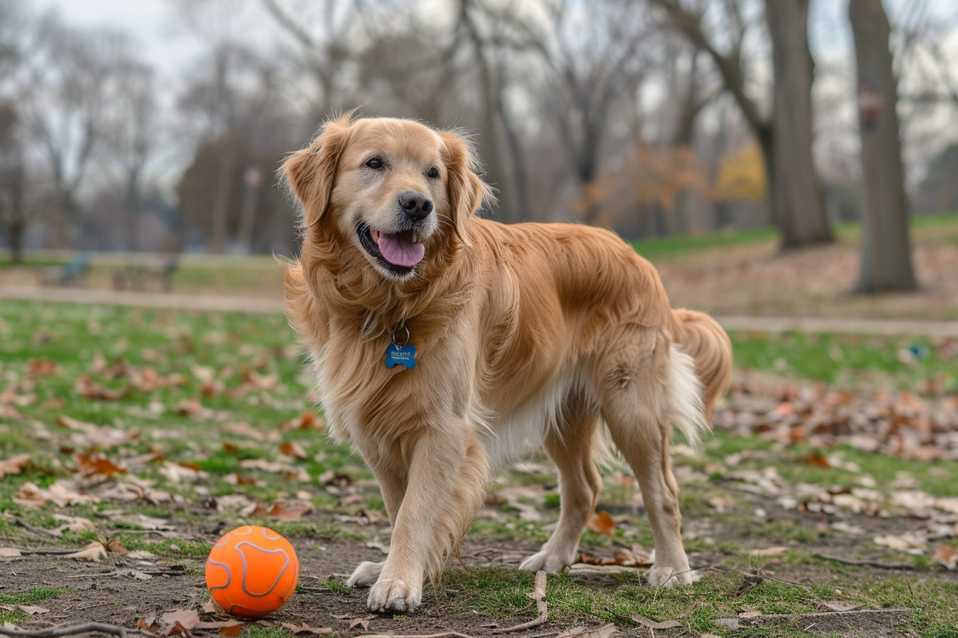 Image gratuite Golden retriever jouant à la balle 2