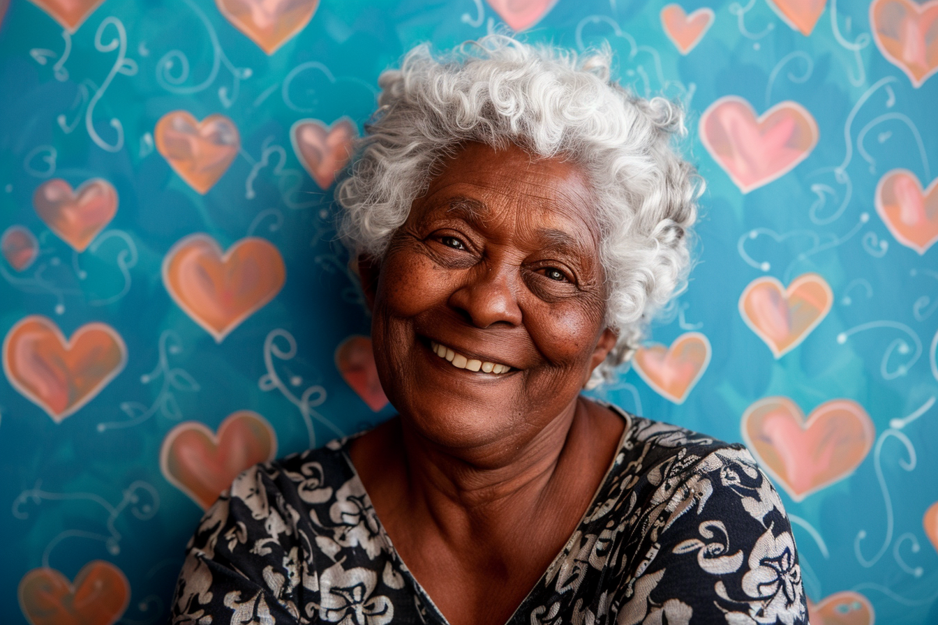 Image gratuite Grand-mère afro-américaine satisfaite fête des grands-mères fond bleu 4