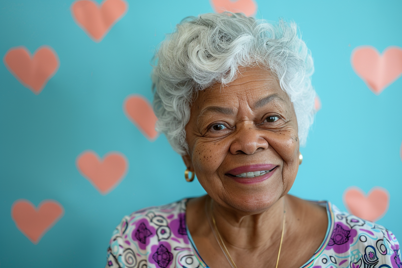 Image gratuite Grand-mère afro-américaine satisfaite fête des grands-mères fond bleu 5