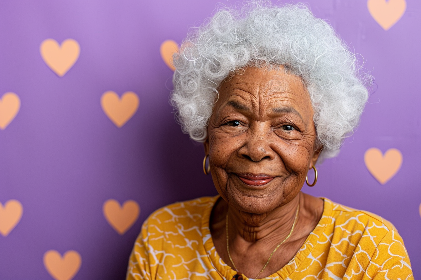 Image gratuite Grand-mère afro-américaine satisfaite fête des grands-mères fond violet 2